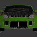 Green Sports Car with Carbon Fiber Hood Pink Graphics Rear Spoiler and Orange Wheels