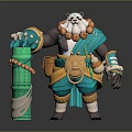 Panda Warrior Character Design With Green Bamboo Staff And Blue Outfit