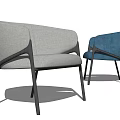 Modern Single Seater Sofa In Gray And Blue With Black Metal Legs