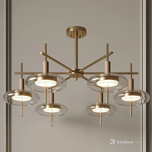 Minimalist Modern Chandelier With Golden Metal Frame And Glass Shades For Interior Decor 3d model 