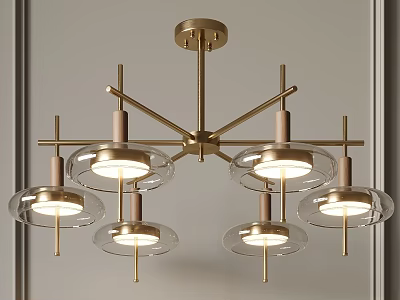 Minimalist Modern Chandelier With Golden Metal Frame And Glass Shades For Interior Decor 3d model