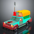 Cartoon Style Green Off Road Vehicle With Red Bumper Yellow Roof And Antenna