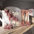 Wedding Backdrop Decoration With 2020 Number Pink Floral Arrangements And Beige Curtains