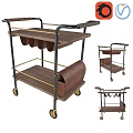 Practical Multifunctional Trolley with Cup Holders Paper Towel Rack Wine Storage Wooden Shelves Metal Frame