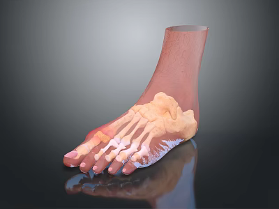 3D Foot Anatomy Model With Transparent Skin Showing Internal Bone Structure 3d model