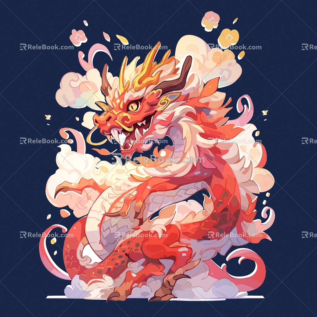 New Chinese Dragon Year Chinese Dragon Golden Dragon Insert Dragon Paper-cutting Dragon Kirin Ruilong 3d model