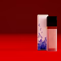Luxury Perfume Cosmetics With Pink Bottle Black Cap And Purple Butterfly Packaging On Red Background