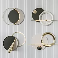 Modern Wall Decor With Circular Golden Frames Black White Panels And Metal Elements 3d model