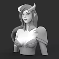 Woman 3D Model Bust with Long Hair Horns and Decorative Armor Design
