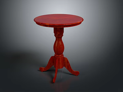 Red Round Wooden Table With Carved Pedestal Base And Three Legs 3d model