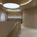 Modern Beauty Salon Interior With Curved Walls Ceilings Circular Skylights White Shutters And Beige Tones