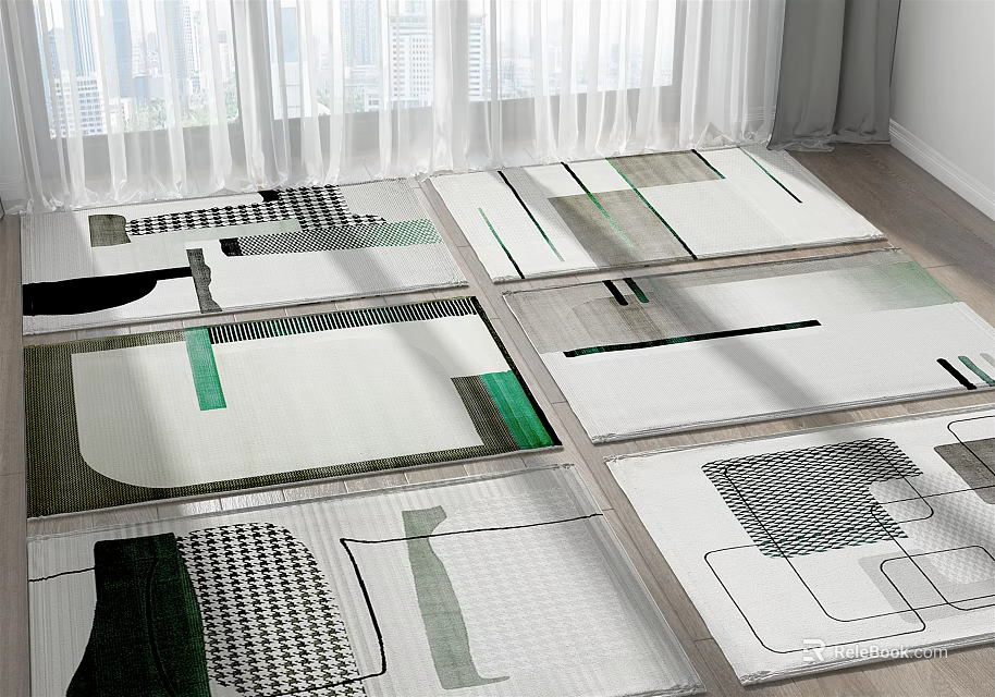 Modern Square Rugs With Geometric Patterns And White Green Black Color Combinations For Home Decor 3d model 