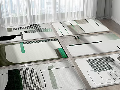 Modern Square Rugs With Geometric Patterns And White Green Black Color Combinations For Home Decor 3d model
