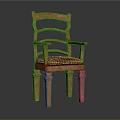 Classic Wooden Leisure Chair With Curved Backrest Armrests And Red Padded Seat