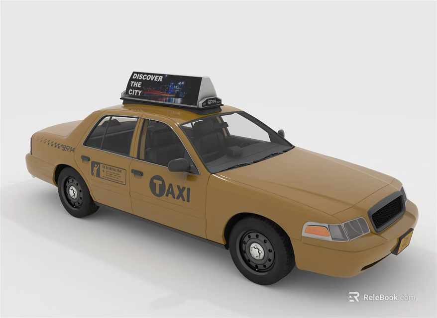 Brown Coastal City Taxi With Roof Top Sign And Exterior Design 3d model 