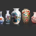 Colorful Ceramic Vases With Various Hand Painted Patterns And Floral Designs 3d model