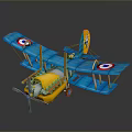 Vintage Blue Yellow Aerospace Aircraft Model Featuring Propeller And Badge Design