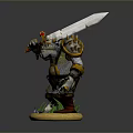 Detailed 3D Warrior Model Holding Sword With Armor Green Grass Base And Golden Edges