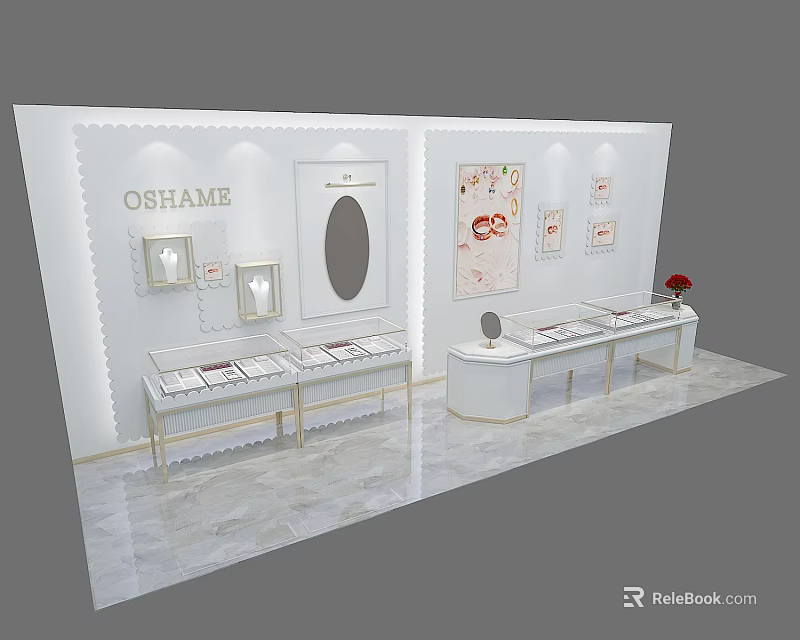 OSHAME Jewelry Store Interior With Modern Display Cases And Elegant Jewelry Displays 3d model 