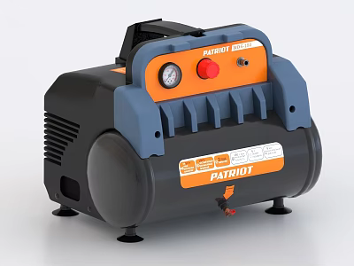 FASTPRO Industrial Air Compressor with Gray Blue Orange Design Pressure Gauge Red Button Black Feet 3d model