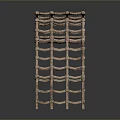 Brown Woven Rattan like Home Decor Shelves with Grid Structure Curved Shape and Textured Design