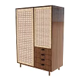 Modern Wooden Entryway Cabinet Sideboard Featuring Rattan Panel Doors And Drawers