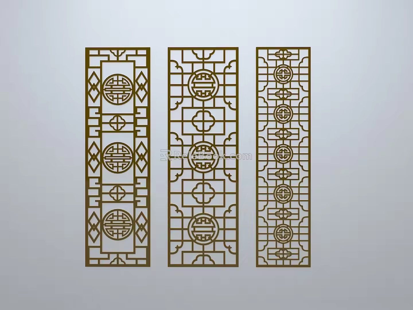 Chinese-style window grilles line silhouette pane window sill border engraved window edge strip construction 3d model