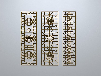 Chinese-style window grilles line silhouette pane window sill border engraved window edge strip construction 3d model