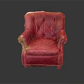 Single Red Leather Sofa With Tufted Backrest Armrests And Wooden Legs
