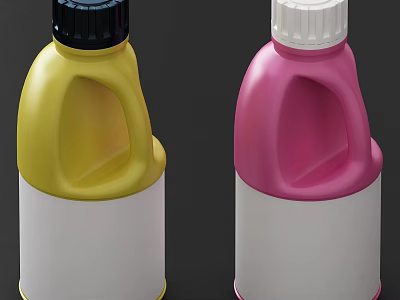 Colorful Household Item Bottles With Yellow Pink Design White Labels And Caps 3d model