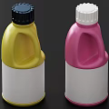Colorful Household Item Bottles With Yellow Pink Design White Labels And Caps