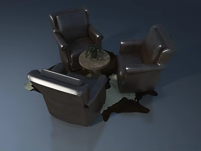 Elegant Swing Door Design with Brown Leather Chairs and Round Table in Living Area 3d model