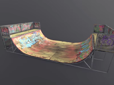 Colorful Skateboard Ramp Design With Graffiti Art And Metal Frame Structure 3d model
