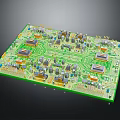 Computer Circuit Board Featuring Electronic Chips Capacitors And Green Circuit Design