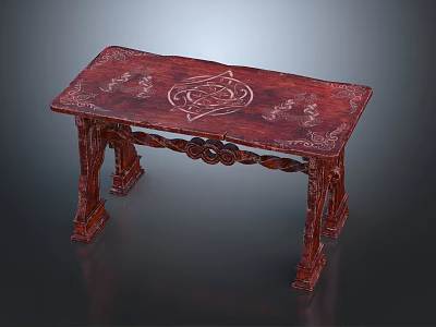 Chinese Style Red Wood Table With Intricate Carved Patterns And Decorative Legs 3d model