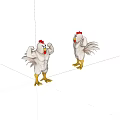 Cartoon Muscular Chickens With White Feathers Red Combs And Yellow Feet Two Animated Characters