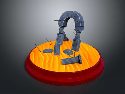 Scenic Lava Landscape With Circular Red Base Orange Surface And Gray Arch Structure 3d model