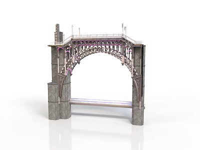 Detailed Arched Bridge Model With Stone Abutments And Intricate Metal Framework 3d model