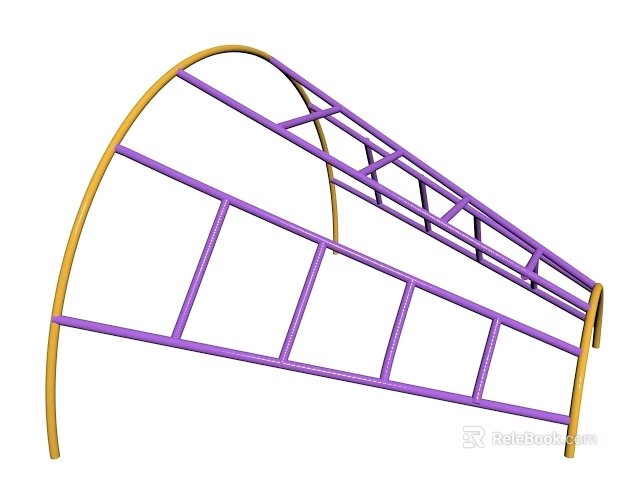 Curved Playground Equipment Slide Structure With Purple And Yellow Metal Frame And Ladder Steps 3d model 
