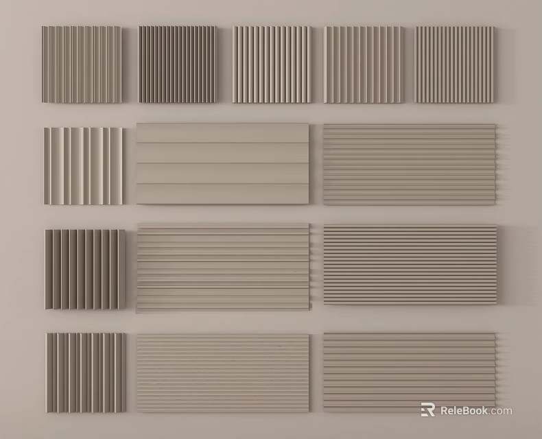 Various Textured Wall Panels with Striped Patterns and Neutral Colors for Interior 3d model