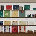 Traditional And Modern Gift Packaging Boxes With Various Designs On Wooden Shelves