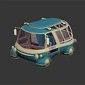 Retro Style Blue And White Compact Car With Transparent Windows And Vintage Design