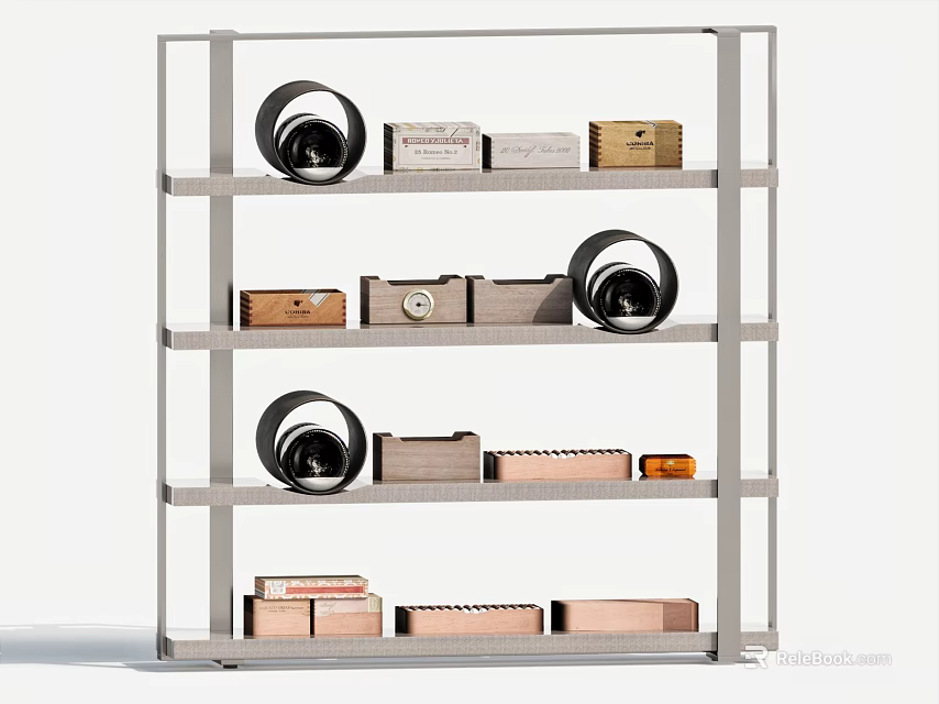 Sturdy Metal Shelf with Multiple Layers Holding Various Household Items and Containers 3d model 