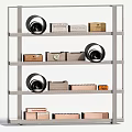 Sturdy Metal Shelf with Multiple Layers Holding Various Household Items and Containers