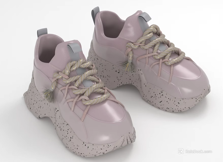 Light Purple Fashion Shoes with Jute Laces Tassels and Speckled Chunky Sole 3d model 