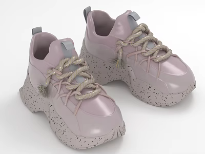 Light Purple Fashion Shoes with Jute Laces Tassels and Speckled Chunky Sole 3d model
