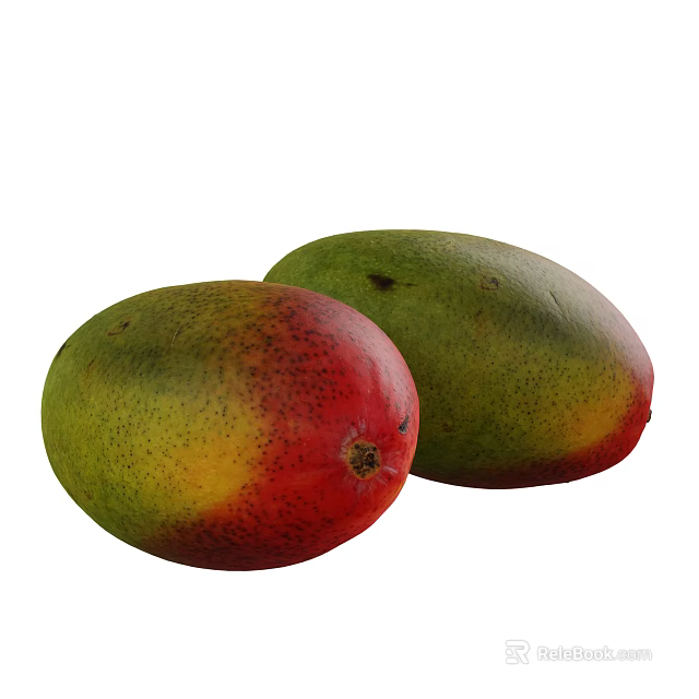 Two Fresh Ripe Mangoes With Vibrant Red Green And Yellow Skin 3d model 