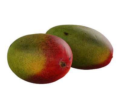 Two Fresh Ripe Mangoes With Vibrant Red Green And Yellow Skin 3d model