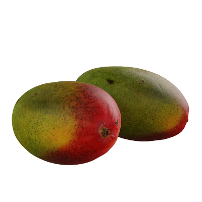 Two Fresh Ripe Mangoes With Vibrant Red Green And Yellow Skin 3d model