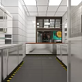 Modern Commercial Kitchen With Stainless Steel Worktables Tile Walls Ceiling Lights And Aisle
